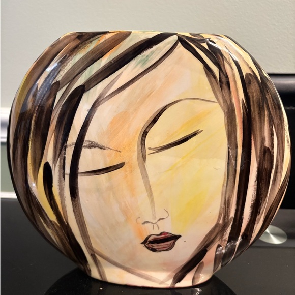 Other - Ceramic modernist hand painted round vase woman face nudes art